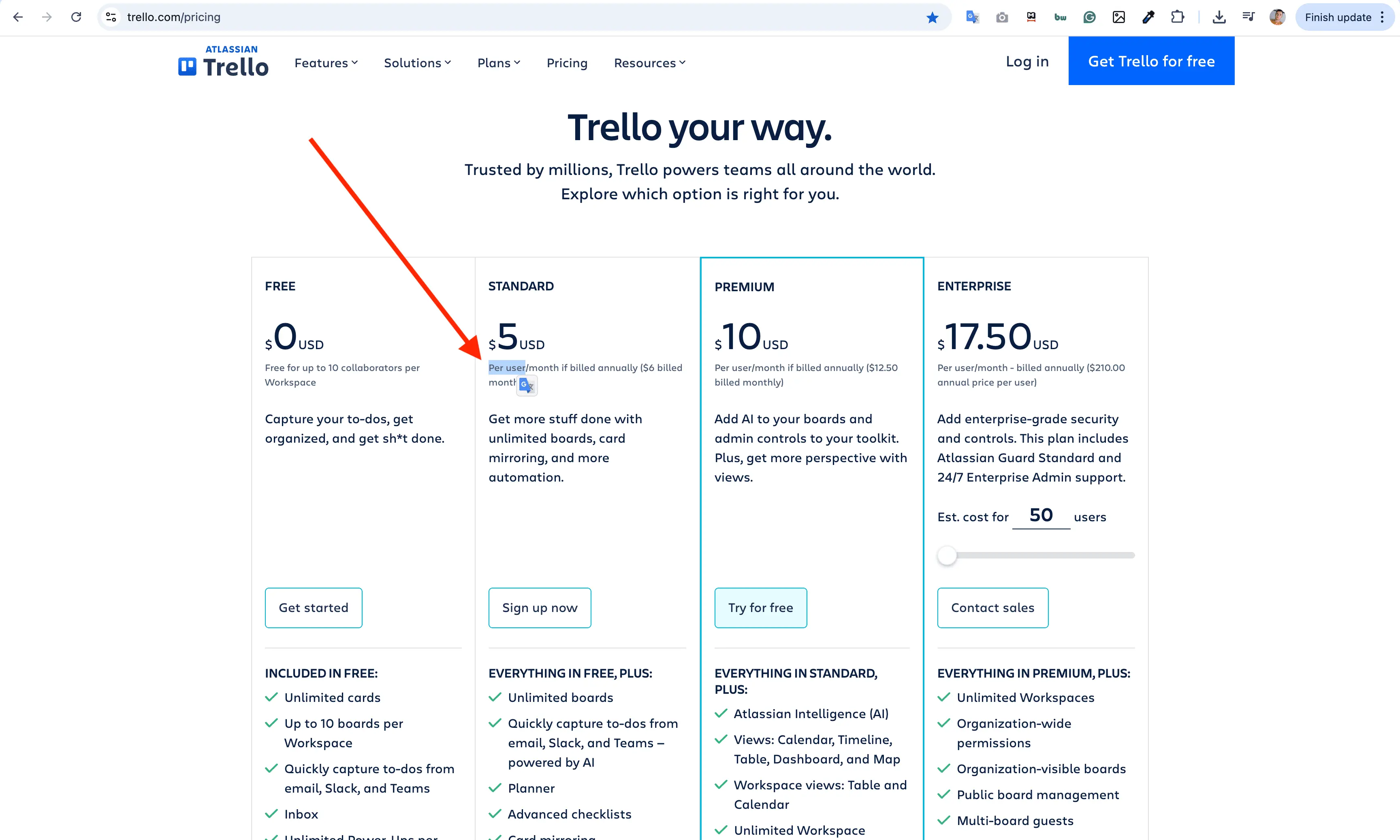 Trello Pricing